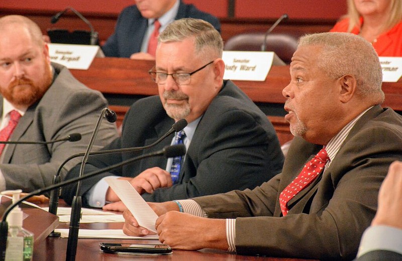 State Sen. Anthony Williams, D-Philadelphia, speaks at a Sept. 15, 2021 Senate hearing to approve subpoenas for a legislative investigation of the 202