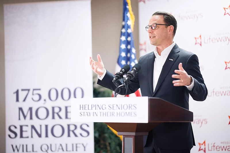 Gov. Josh Shapiro visited the West Shore Senior Center in Cumberland County to highlight his proposal to expand the Property Tax/Rent Rebate on May 8,