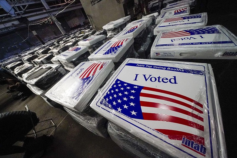 Table-top voting stations are stored in the Allegheny County Election Division Warehouse in Pittsburgh Friday, Nov. 6, 2020. 