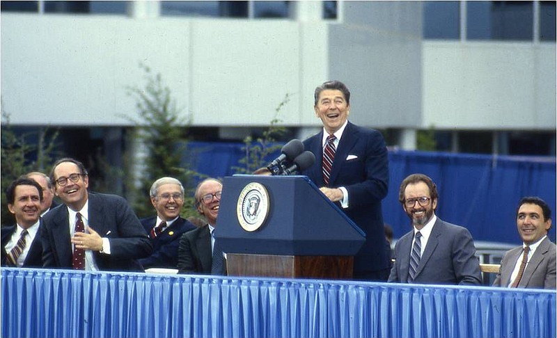 President Ronald Reagan speaking in King of Prussia circa 1987. 