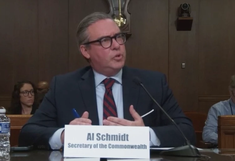 Secretary of the Commonwealth Al Schmidt testifies at a Senate State Government Committee hearing on Dec. 12, 2023. 