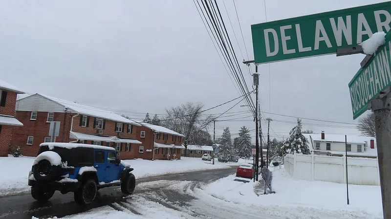 A driver heads down Susquehanna Avenue across Delaware Avenue toward Hancock Street in Lansdale on Tuesday, Feb. 13, 2024. 