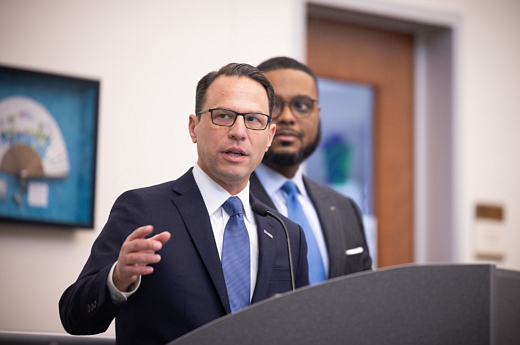 Gov. Josh Shapiro speaking in January 2023. 