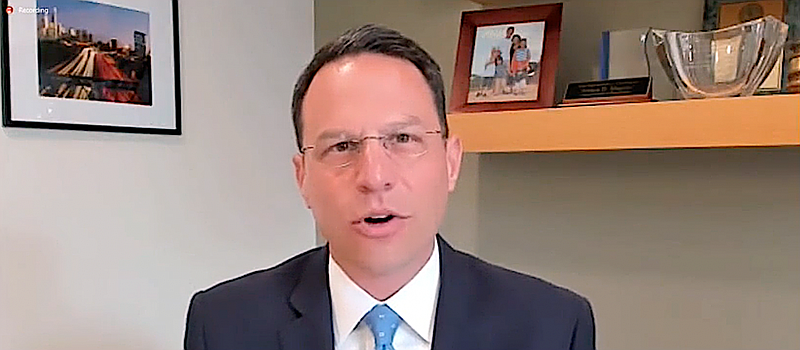 Pennsylvania Attorney General Josh Shapiro testifies virtually before the Senate Appropriations Committee on April 7, 2021. 