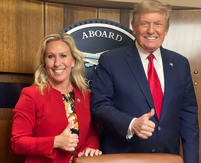 Congresswoman Marjorie Taylor Greene with President Trump in early January. 