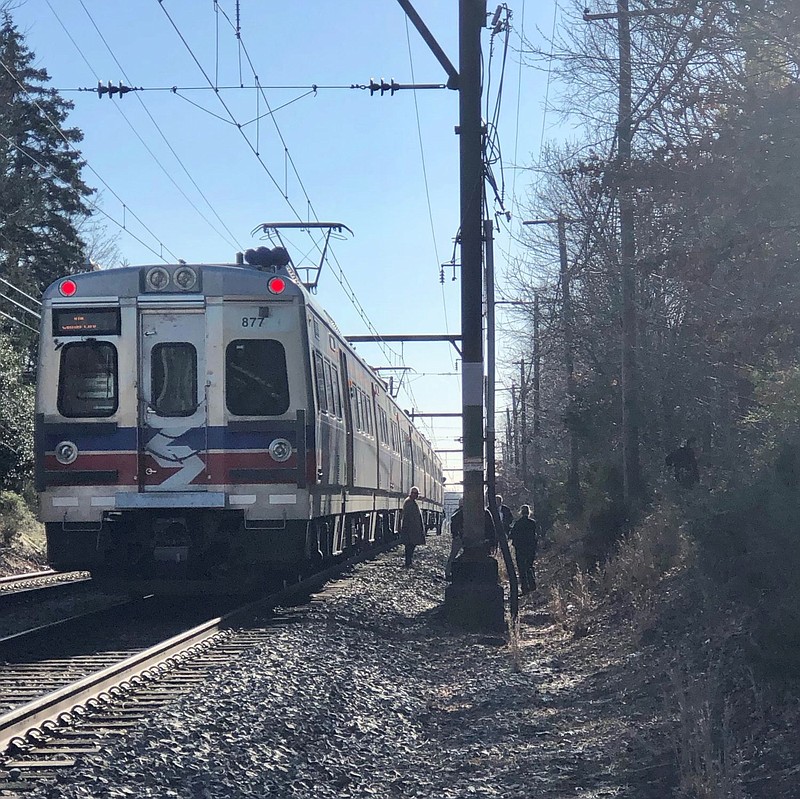 The train is currently stopped between the Pennbrook Train Station and the Septa crossing on Hancock Street in Lansdale. 