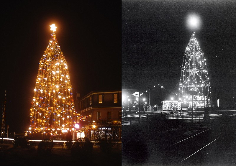 Two views of Lansdale’s metal Christmas tree 