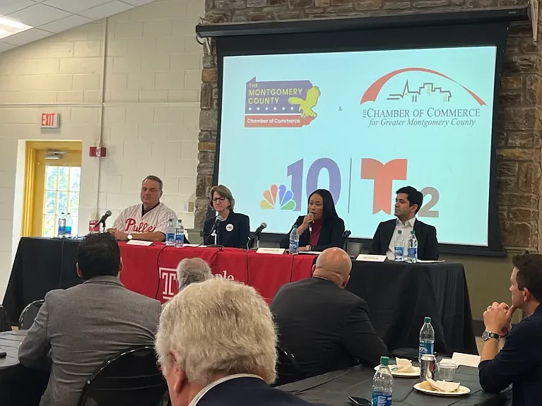 Montgomery County Commissioner Jamila Winder, running as a Democrat in the Montgomery County Commissioners race, speaks during a candidate forum on Oc