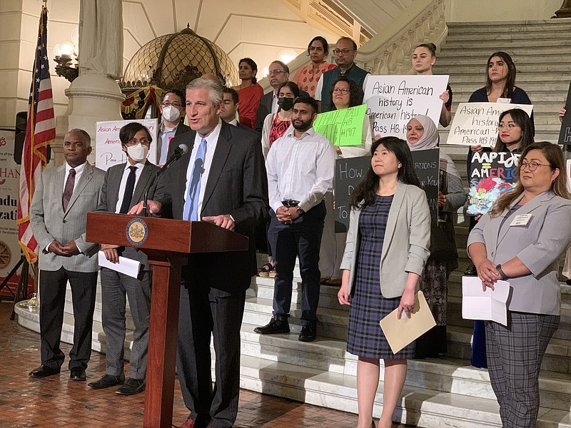 State Rep. Todd Stephens stands with supporters of HB 1917 at the Capitol Rotunda in Harrisburg on May 23, 2022. 