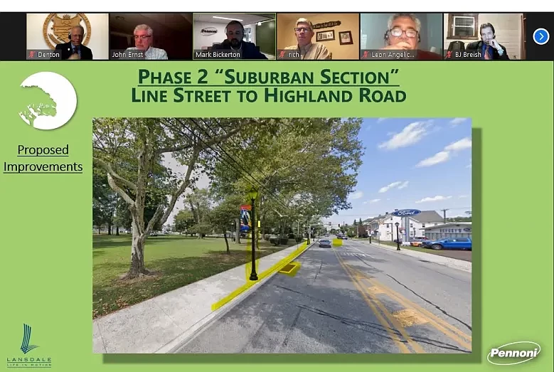 Traffic engineer Mark Bickerton of Pennoni & Associates shows Lansdale’s borough council a concept for upgrades along “Phase 2” of the borough’s plann