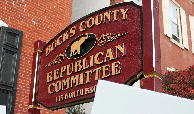 The sign outside of the GOP’s Doylestown office. File photo. 