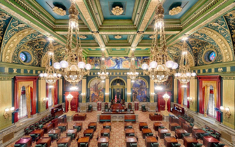 The Senate chamber in the Pennsylvania State Capitol building in Harrisburg, Pennsylvania. 