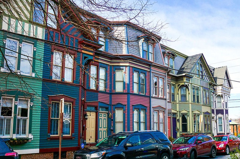 Colorful rowhomes are seen March 24, 2020, in the Shipoke neighborhood of Harrisburg, Pennsylvania. 