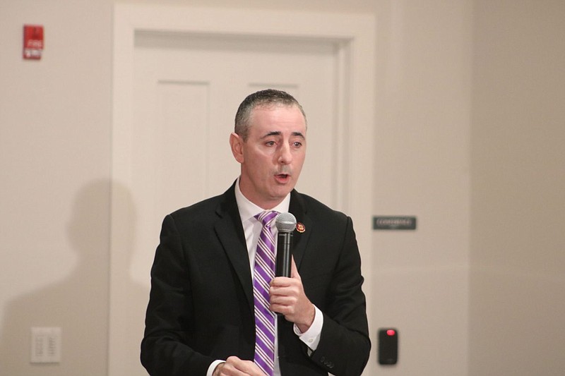 Congressman Brian Fitzpatrick speaking at a debate in October 2020. 