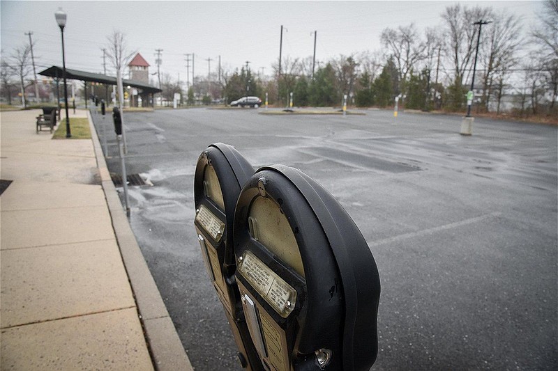 An empty parking lot at the Lansdale Train Station. 