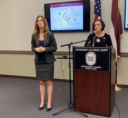 Montgomery County Commission Valerie Arkoosh addresses the media at a press conference on April 8. 