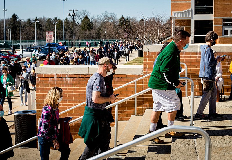 The line for entry at the pop-up vaccination site at North Penn High School on March 21, 2021. 