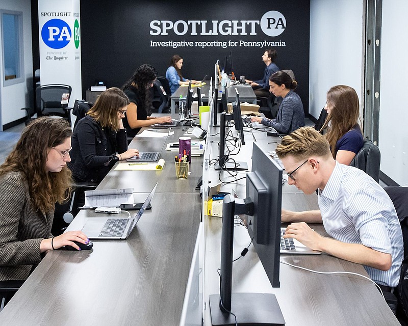 A file photo of the Spotlight PA newsroom. 