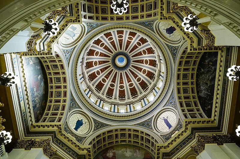 The interior of the dome of the Pennsylvania Capitol where the state lawmakers meet is shown in Harrisburg, Pa., in this March 22, 2021, file photo. 