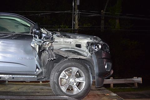 Damage can be seen to the 2017 Chevrolet Colorado that struck the victim. 