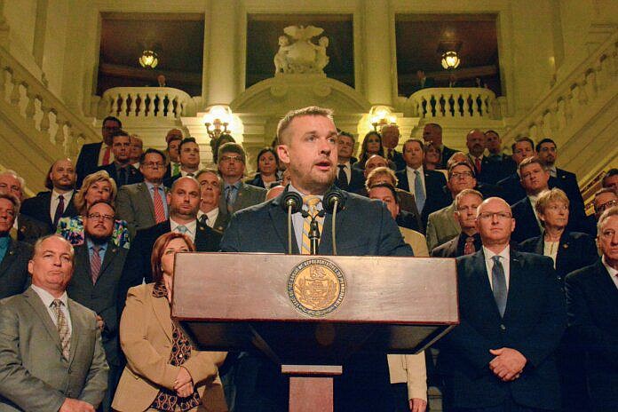 House Speaker Bryan Cutler speaks at a evening press conference after the House voted to end Gov. Tom Wolf's disaster emergency on June 7, 2021. 