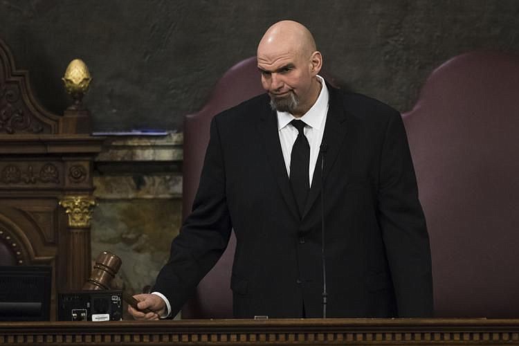 Lt. Gov. John Fetterman gavels in a joint session of the Pennsylvania House and Senate before Democratic Gov. Tom Wolf on Tuesday, Feb. 5, 2019. 