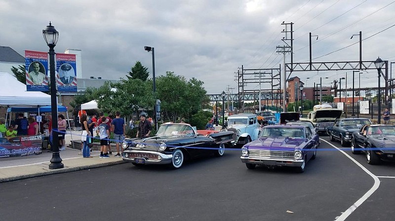 Cars queue up along Madison St. for Lansdale Cruise Night 2018. 