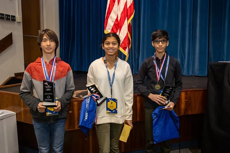 Pictured left to right are: First-place winner Indigo Satko, Wissahickon Middle School; third-place winner Anusha Verma, Perkiomen Valley Middle School West, and second-place winner Ryan Kumar, Perkiomen Valley Middle School East. (Photo provided by PSEA-CAPS)
