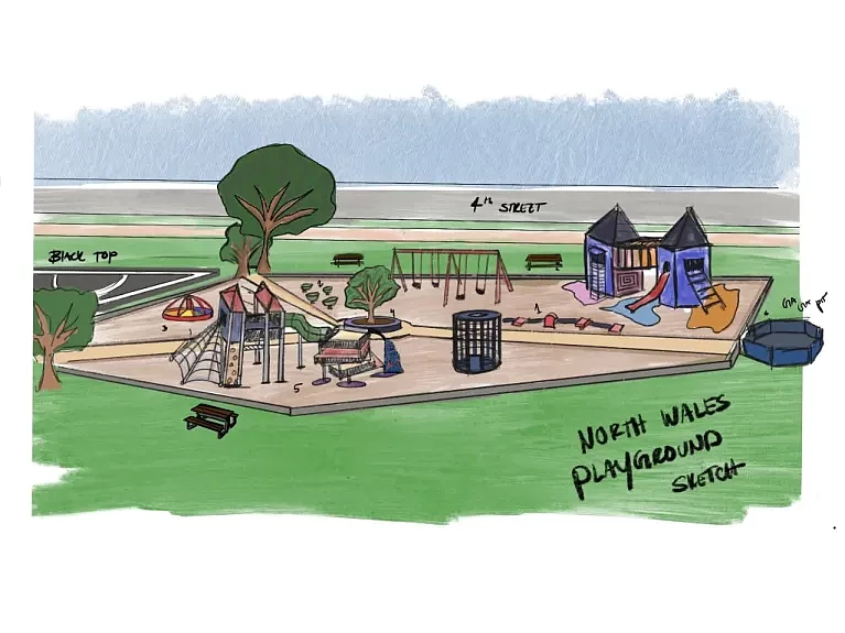 Sketch plan showing concept for upgraded playground at North Wales Elementary School. (Sketch plan courtesy of North Wales Home and School website)