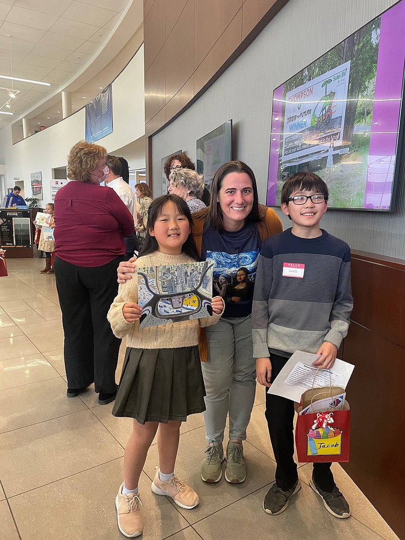 MaKayla Lee and Jacob Bross, Blue Bell Elementary student artists, pictured with Art Teacher Mrs. Pawlowski. (Credit: Wissahickon School District)