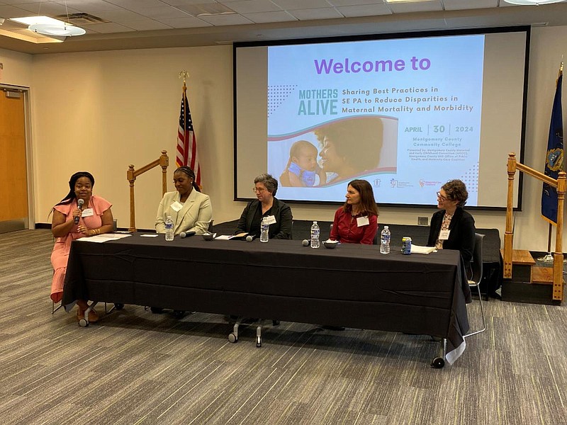 From left: Jamiylah Miller, Montco Mamas; Nia Coaxum, MPH, CHES, Program Manager, Philly Joy Bank; Aly Keefer, M.S. Director of Community Partnerships, National Nurse-Led Care Consortium; Collette Green, MSS, LCSW, Senior Director of Programs, Maternity Care Coalition; Katie Kenyon, VP of Programs, Foundation for Delaware County. (Credit: Montgomery County)
