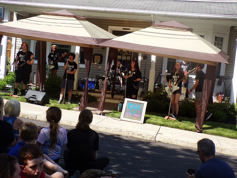 Rock U, which is made up of students in a Pennridge High School club, performs at the 2022 Perkasie PorchFest. (Credit: Bob Keeler-MediaNews Group)