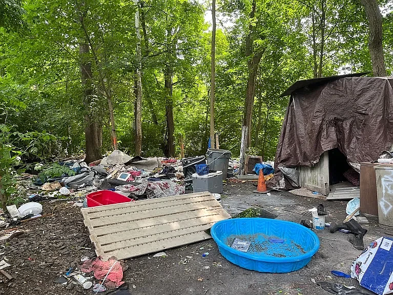 A homeless encampment is pictured June 9, 2023, just off the Schuylkill River Trail in Norristown. Credit: MediaNews Group