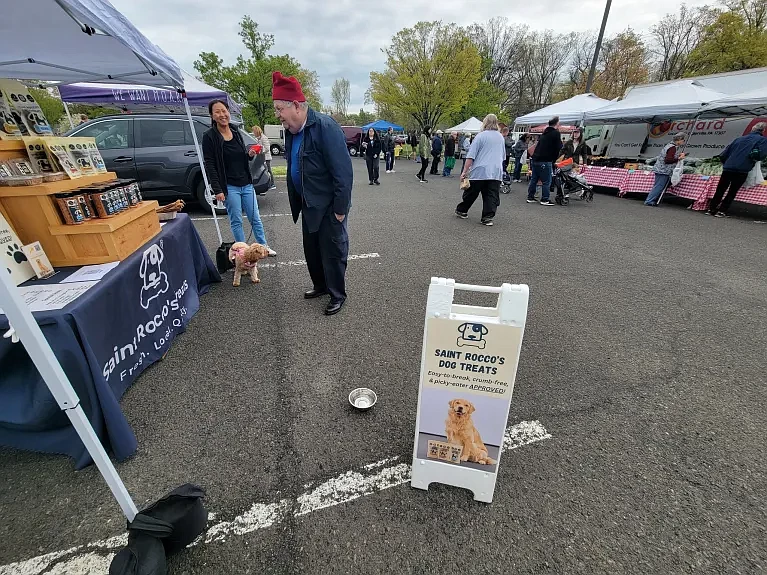 Visitors check out vendor Saint Rocco’s Dog Treats at the winter version of the Lansdale Farmers’ Market on April 27, 2024. (Credit: Twitter/@LansdaleFM)