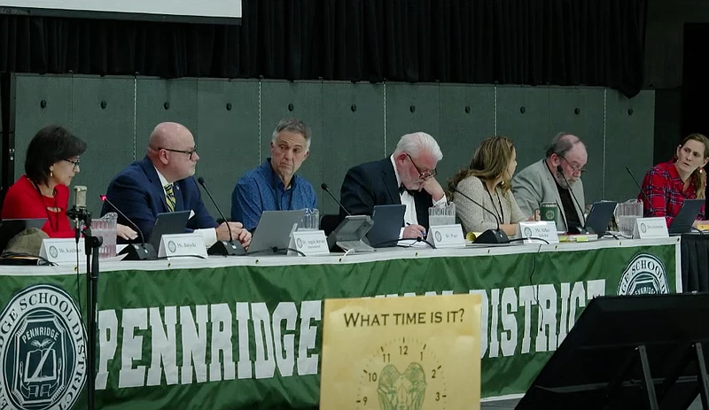 Pennridge school board members look on at a February meeting