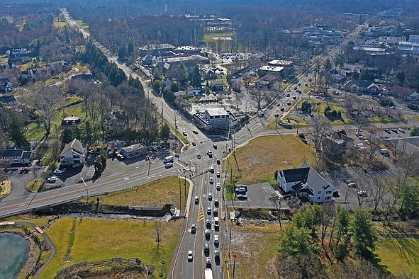 The intersection of Bethlehem Pike, Sumneytown Pike, and Norristown Road in the Spring House section of Lower Gwynedd Township. (Credit: Lower Gwynedd Township)