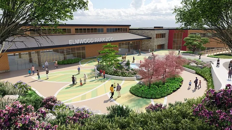 A rendering shows plans for a veterinary hospital and welcome plaza at the Elmwood Park Zoo. Part of the zoo comprehensive plan, the project made possible by a $30 million anonymous donation. (Credit: Elmwood Park Zoo)