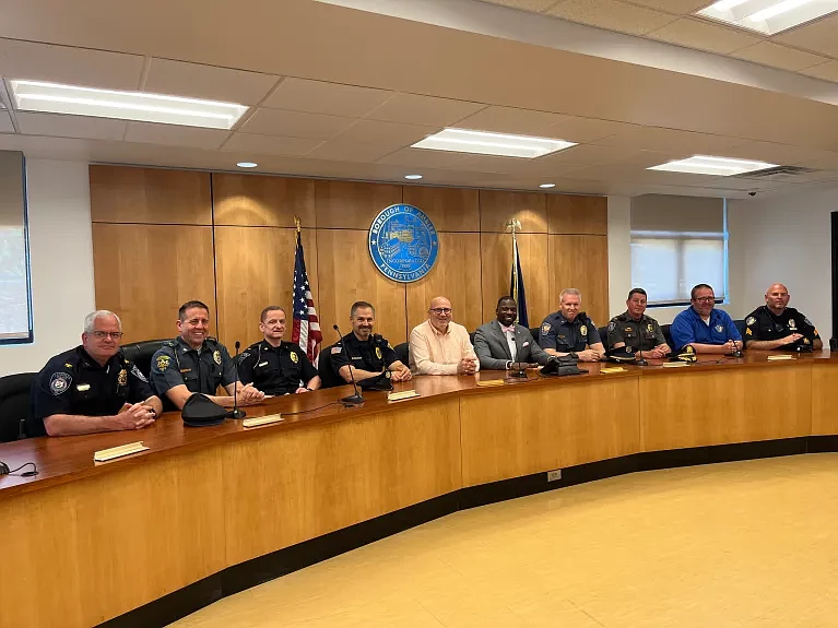 Area police chiefs and NAACP Ambler branch leadership gather for a photo after resigning a memorandum of understanding on May 24, 2024. (Credit: Rachel Ravina / MediaNews Group)