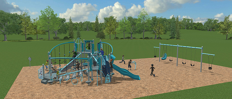 Rendering of planned new playground equipment for Rexdale Park in Upper Gwynedd, as presented during the May 6, 2024 township commissioners meeting.