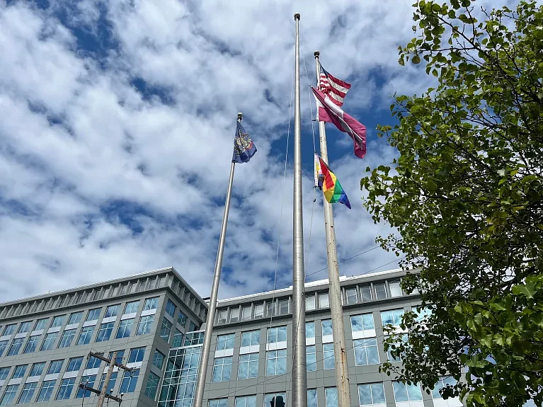 The Pride flag is raised on June 3, 2024 in Montgomery County. (Credit: Rachel Ravina / MediaNews) Group)