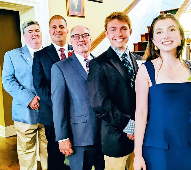 The 2024 medal recipients, from left, Gene McGonagle, Ambler Flower Shop, Outstanding Business; Daniel Ortiz, Outstanding Educator, Sandy Run Middle School Principal; Art Levinowitz, Outstanding Citizen, retired Upper Dublin School Board member; Gus Platt and Julia Axler, Outstanding Senior Students. (Credit: Upper Dublin Medals program)