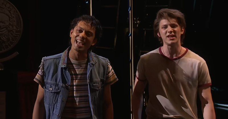 Lakota-Lynch, left, portraying Johnny Cade in "The Outsiders," during a musical number at the 77th Tony Awards Sunday night.
