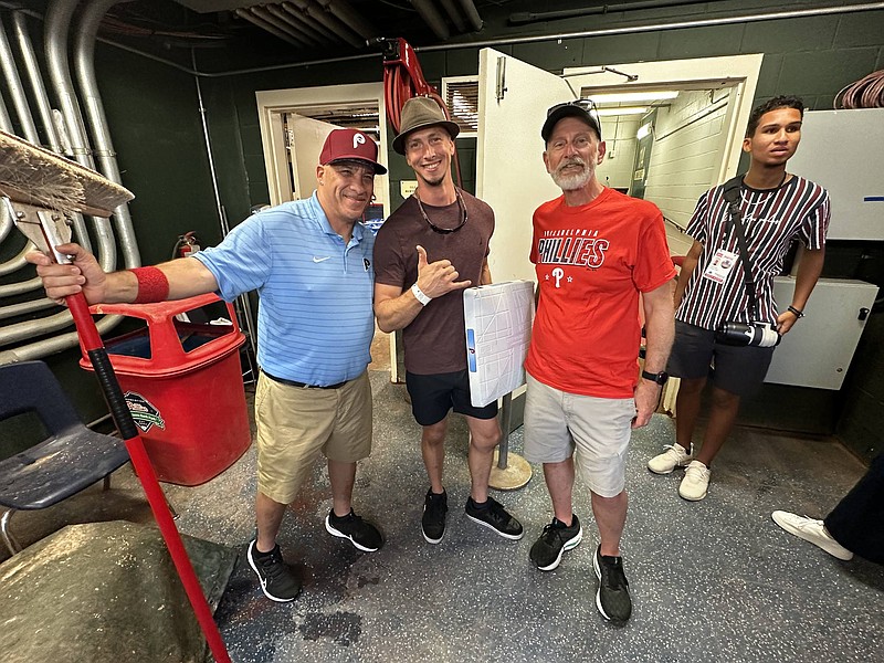 Hatfield Hero Matt DeCesare (center) with Tom Pepe and a Phillies grounds crew member.