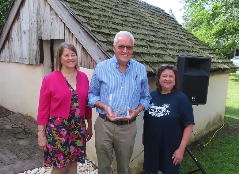 Bob Bertolette, longtime husband of the late Rev. Sue Bertolette, receives the Lansdale Lifetime Achievement Award in Sue’s honor alongside longtime family friend Janet Morton, left, and Discover Lansdale President Mary Fuller on Saturday, Aug. 26 2023.