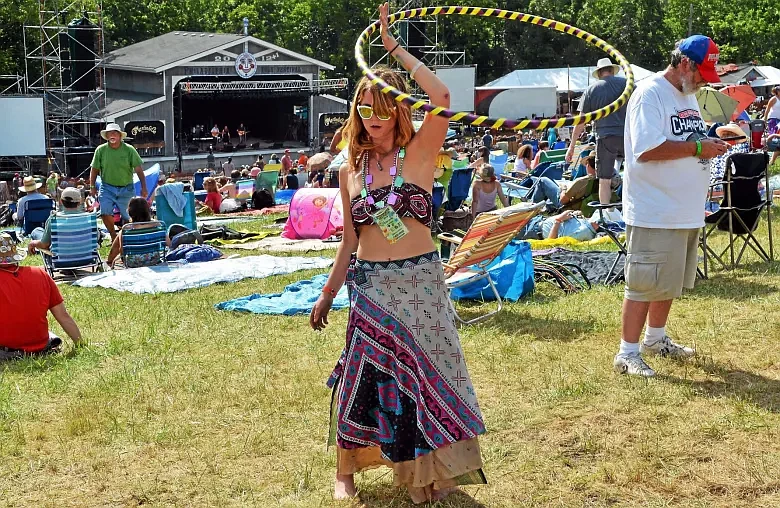 Corinne Dedrick dances in front of the main stage at the 2019 Philadelphia Folk Festival, North America's oldest music festival.