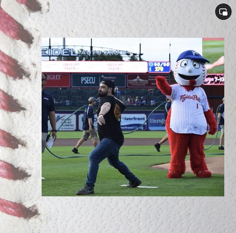 Nashcards Philly owner Chris Kelsey throwing out the first pitch at the Reading Fightin Phils game July 10, 2024.