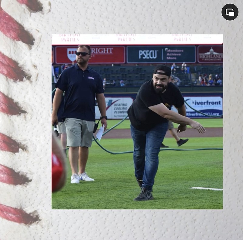 Nashcards Philly owner Chris Kelsey following through on his pitch at the Reading Phillies game Wednesday, July 10, 2024.