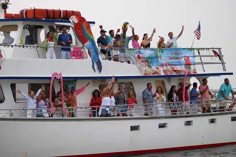 Check out the parrot on this boat.