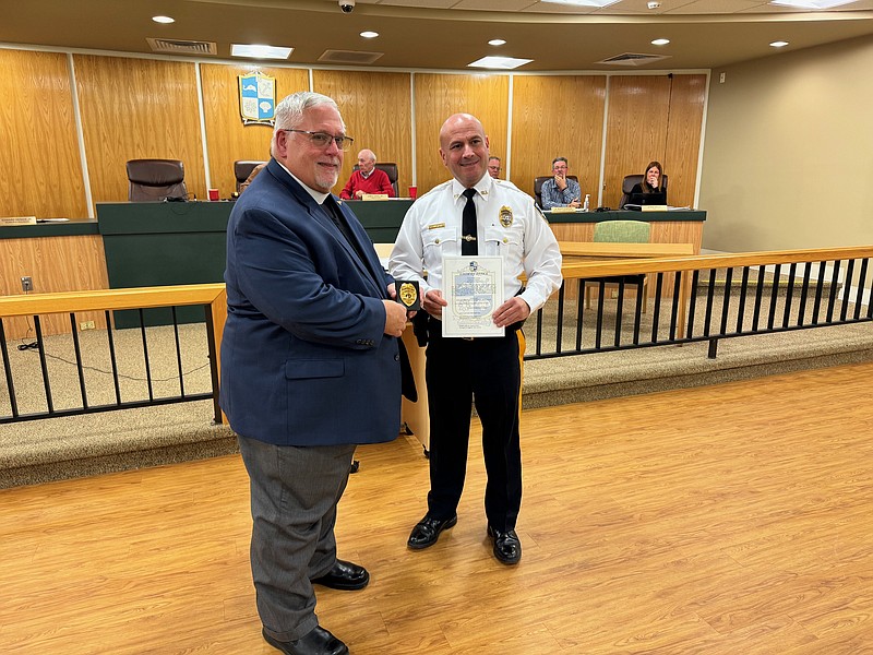 Rev. Louis Strugala is sworn in as chaplain of the Longport Police Department. December 2023.