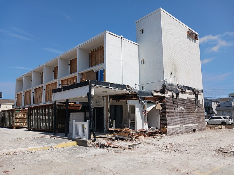 The front of the hotel overlooking Landis Avenue has already been demolished and the main tower is next.